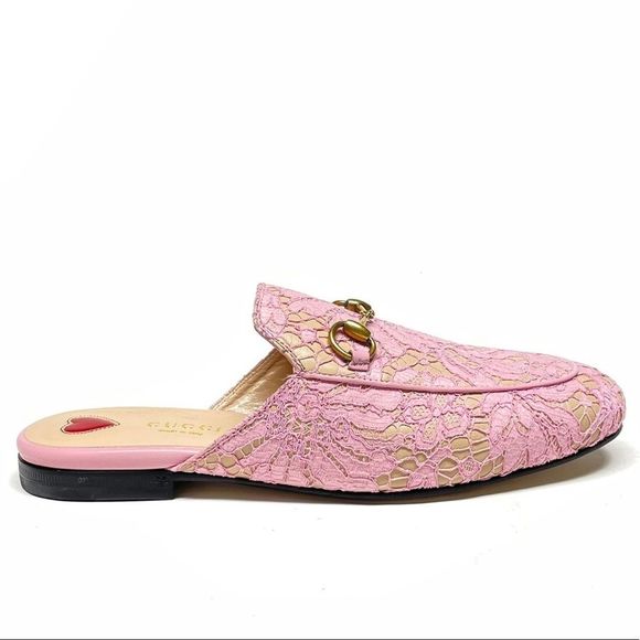 GUCCI Princetown Horsebit Detailed Lace Slippers pink 39 - Picture 5 of 5